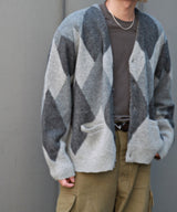 MOHAIR CARDIGAN gray argyle