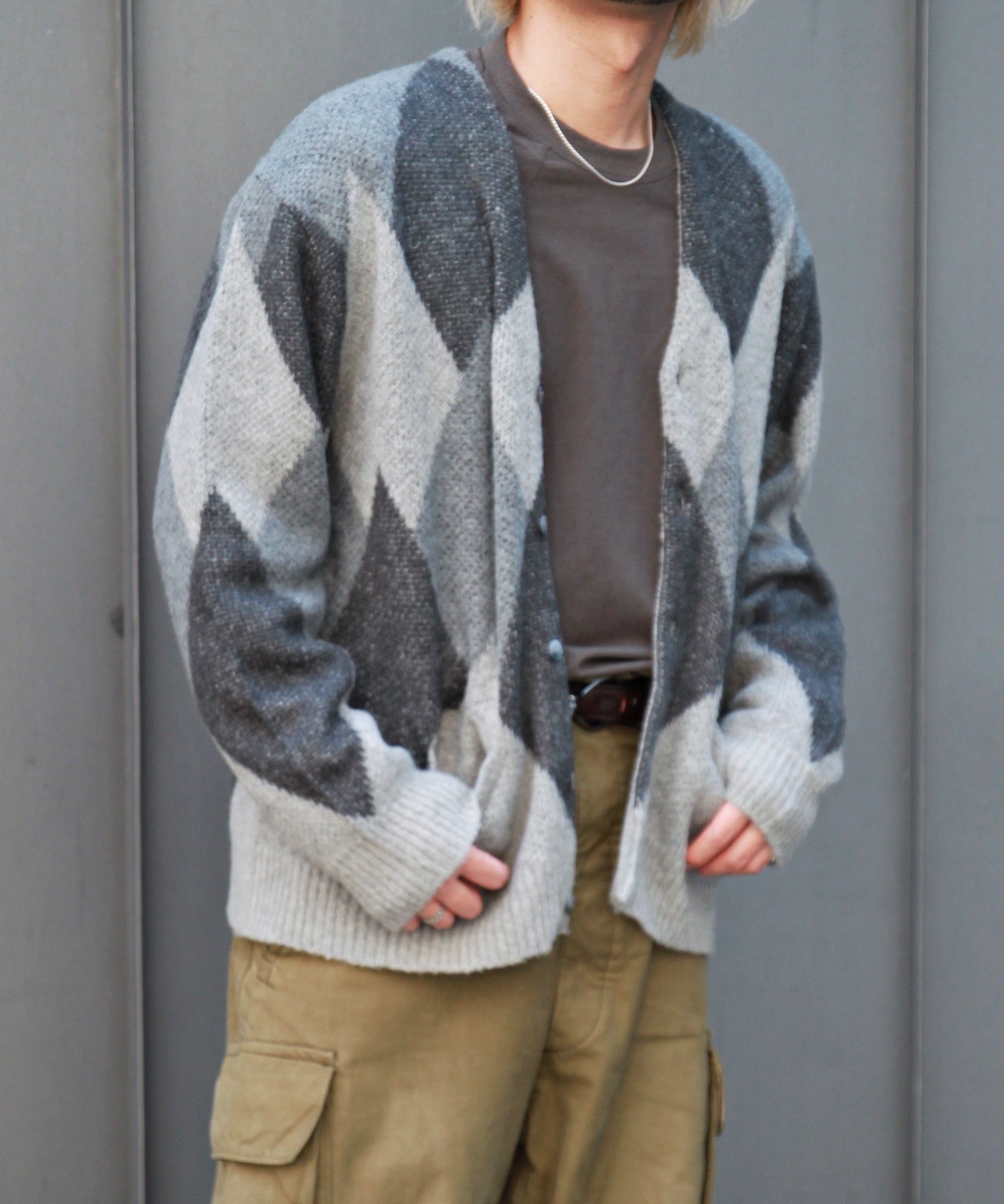 ANDER アンダー / MOHAIR CARDIGAN gray argyle – GARROT STORE