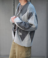 MOHAIR CARDIGAN gray argyle