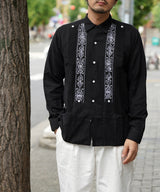 L/S GUAYABERA "REJILLADA"-BLKWH