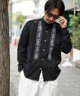 L/S GUAYABERA "REJILLADA"-BLKWH
