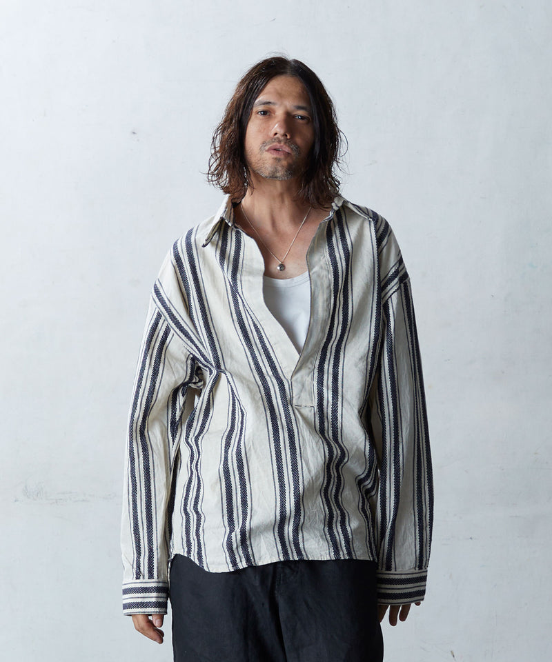 EGO TRIPPING / DOBBY STRIPE SHIRT エゴトリッピング ドビーストライプシャツ スキッパーシャツ