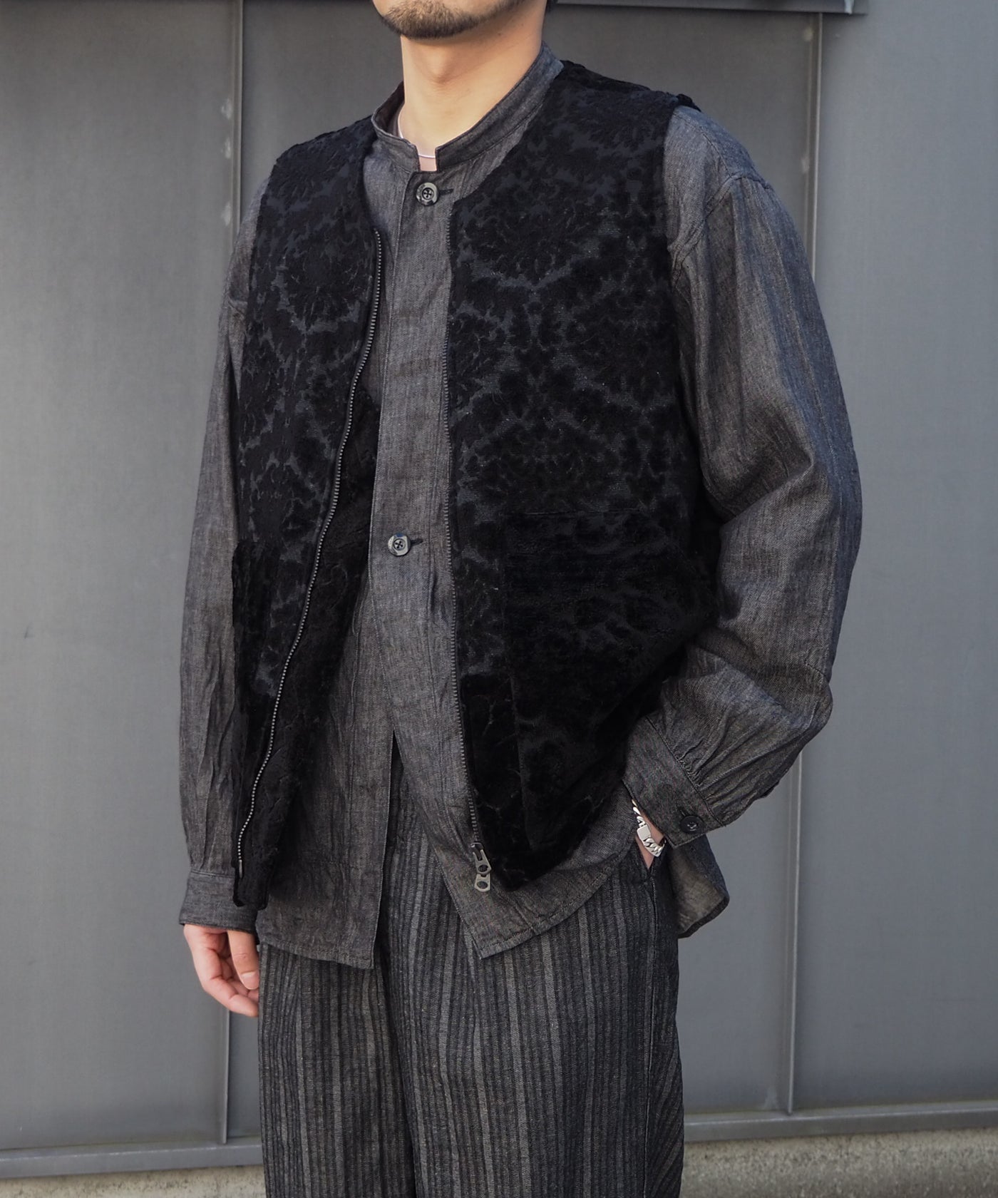 INK / DAMASK VESTインク ダマスクベスト ワークベスト ダマスク柄