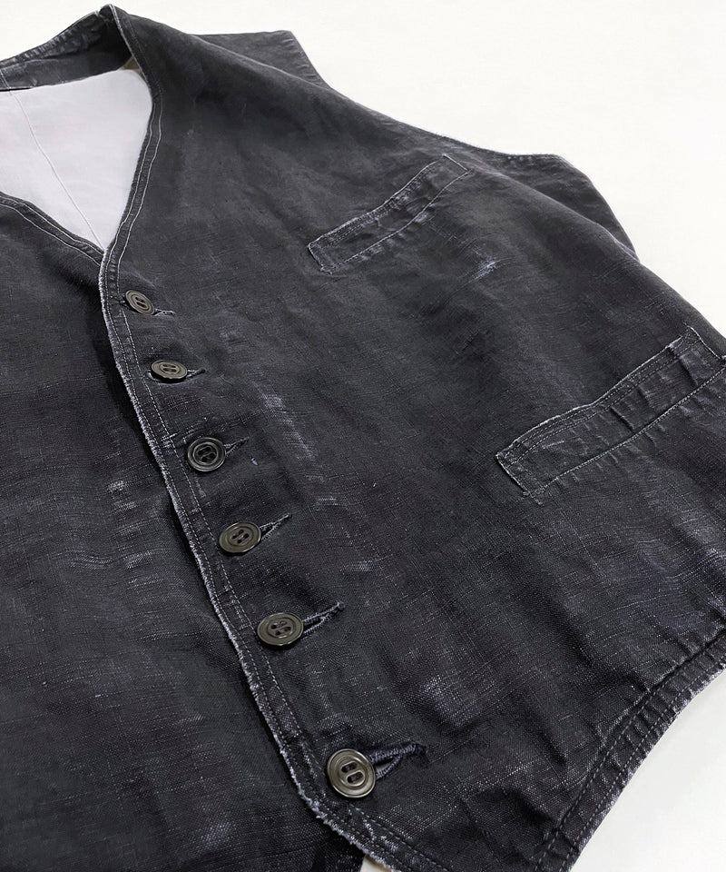 30s/40s FRENCH BLACK LINEN VEST HALLES-VILLETTE