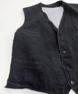 30s/40s FRENCH BLACK LINEN VEST HALLES-VILLETTE