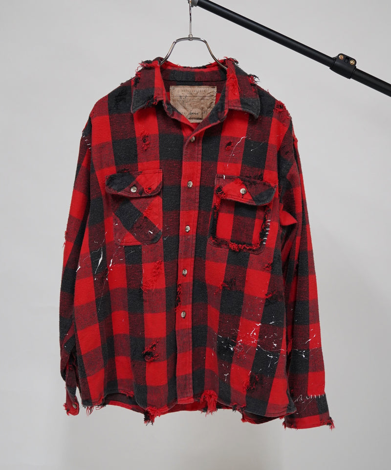 Vintage damage&paint plaid shirts