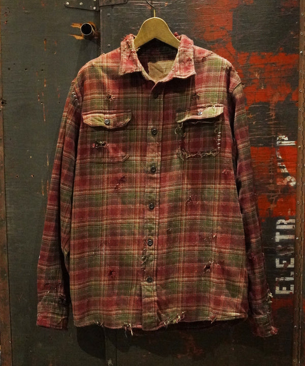 Vintage damage&plaid shirts Jacket