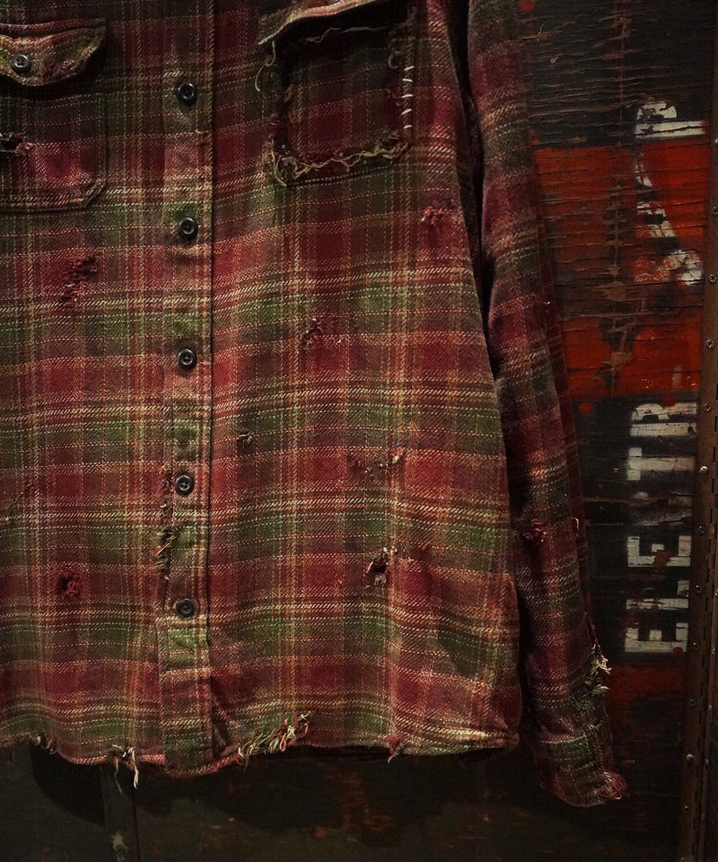 Vintage damage&plaid shirts Jacket