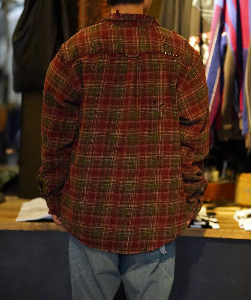 Vintage damage&plaid shirts Jacket