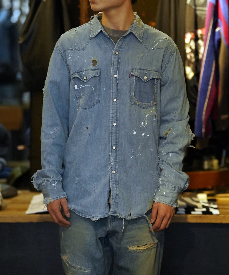 Vintage damage denim shirt #09