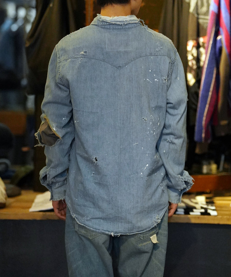 Vintage damage denim shirt #09